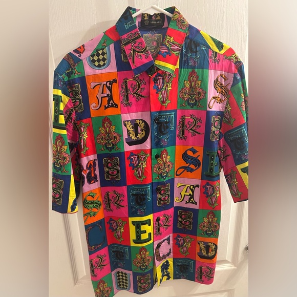 Versace Other - AUTHENTHIC VERSACE Runway 100% silk baroque alphabet Medusa button shirt